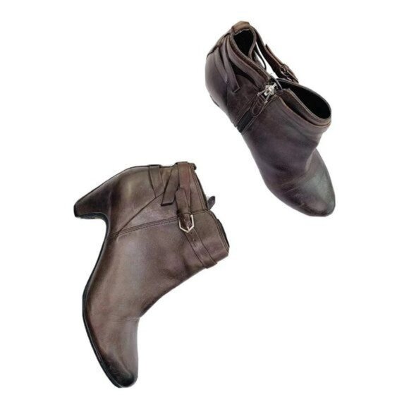 Sam Edelman Maddox Leather Booties Cone Heel 7.5 Ankle Side Zip Buckle Booties - Picture 3 of 9
